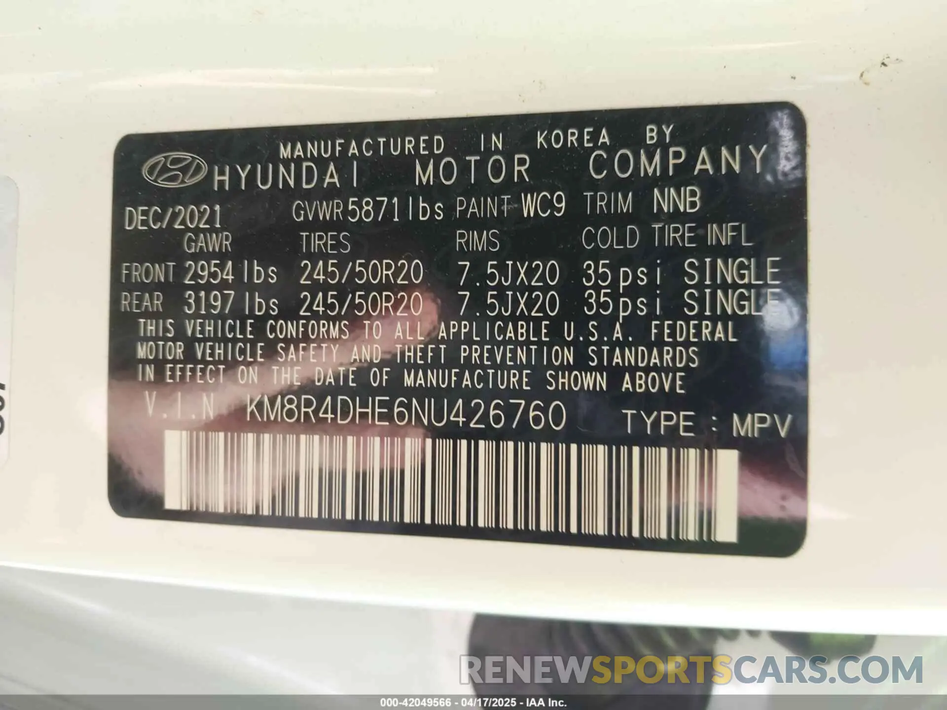 9 Photograph of a damaged car KM8R4DHE6NU426760 HYUNDAI PALISADE 2022