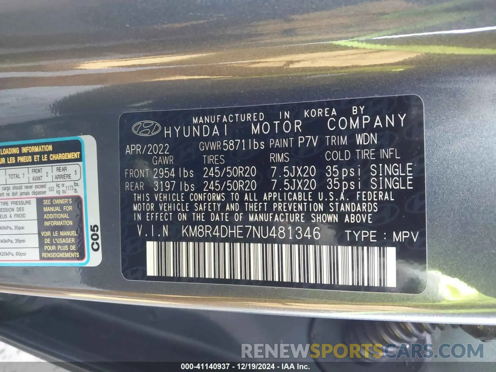 9 Photograph of a damaged car KM8R4DHE7NU481346 HYUNDAI PALISADE 2022