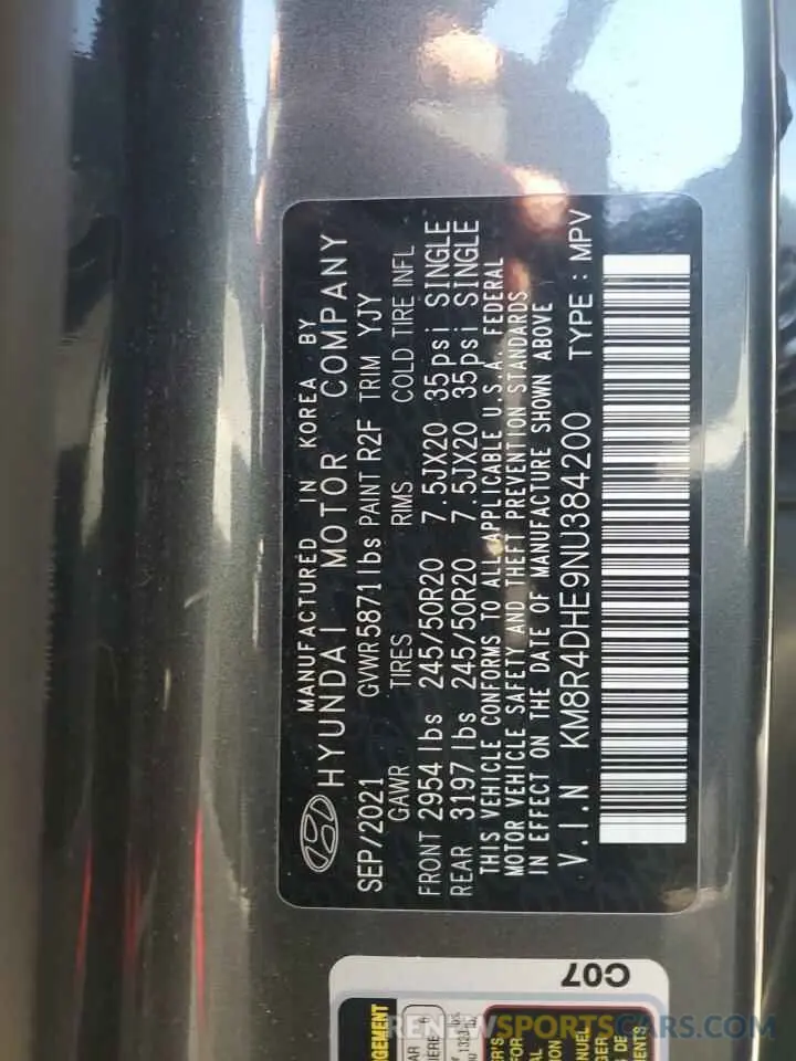 12 Photograph of a damaged car KM8R4DHE9NU384200 HYUNDAI PALISADE 2022