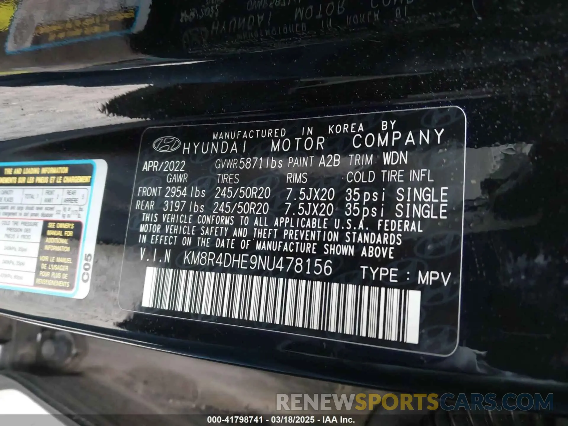9 Photograph of a damaged car KM8R4DHE9NU478156 HYUNDAI PALISADE 2022