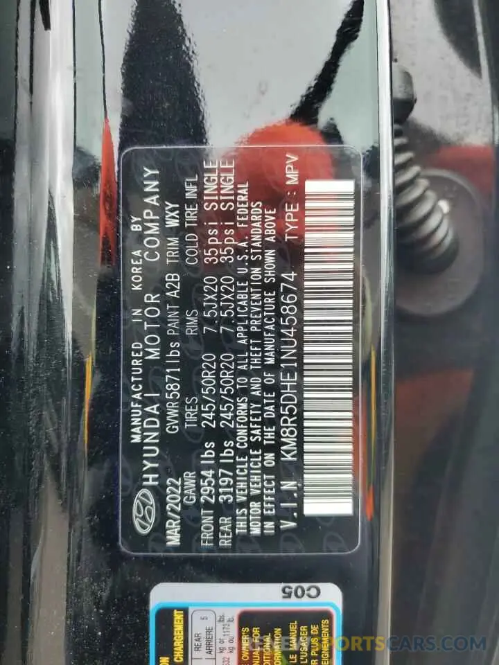 14 Photograph of a damaged car KM8R5DHE1NU458674 HYUNDAI PALISADE 2022