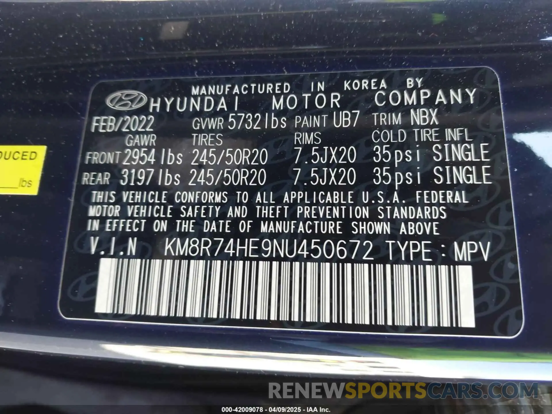 9 Photograph of a damaged car KM8R74HE9NU450672 HYUNDAI PALISADE 2022
