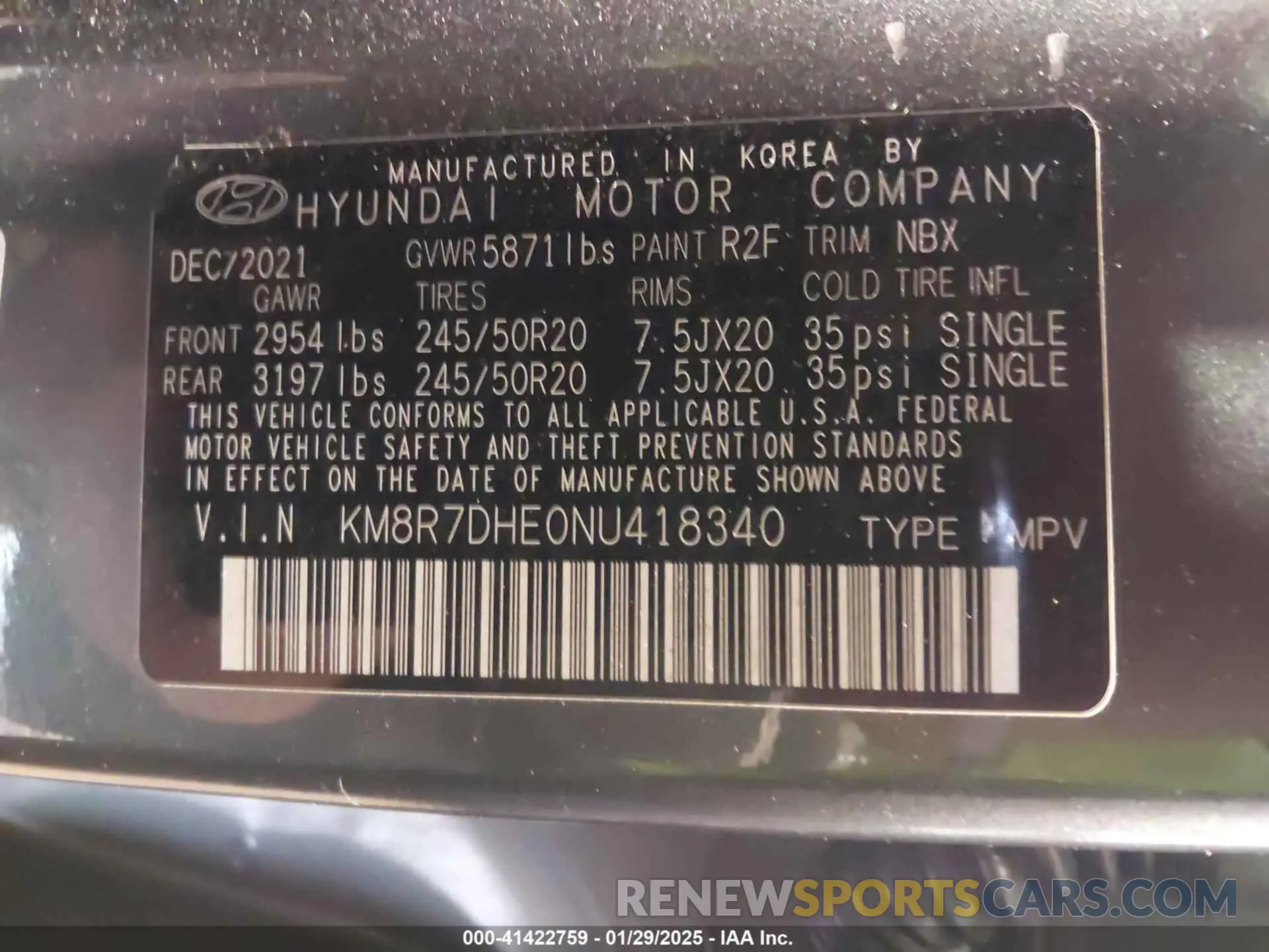 9 Photograph of a damaged car KM8R7DHE0NU418340 HYUNDAI PALISADE 2022