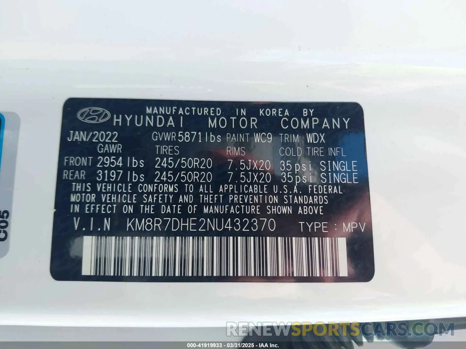 9 Photograph of a damaged car KM8R7DHE2NU432370 HYUNDAI PALISADE 2022