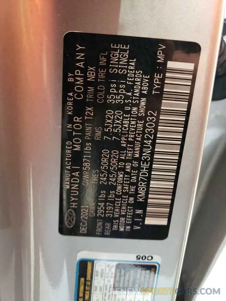 14 Photograph of a damaged car KM8R7DHE3NU423032 HYUNDAI PALISADE 2022