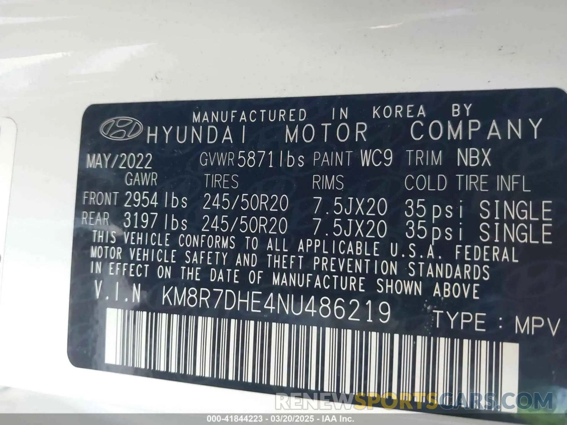 9 Photograph of a damaged car KM8R7DHE4NU486219 HYUNDAI PALISADE 2022