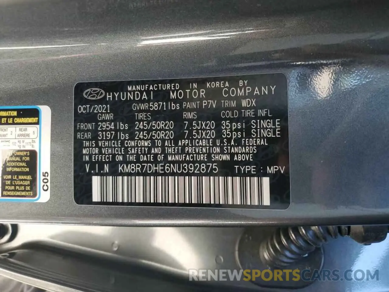 13 Photograph of a damaged car KM8R7DHE6NU392875 HYUNDAI PALISADE 2022