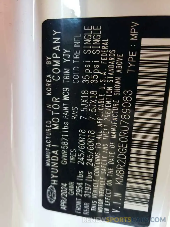 14 Photograph of a damaged car KM8R2DGE0RU789083 HYUNDAI PALISADE 2024