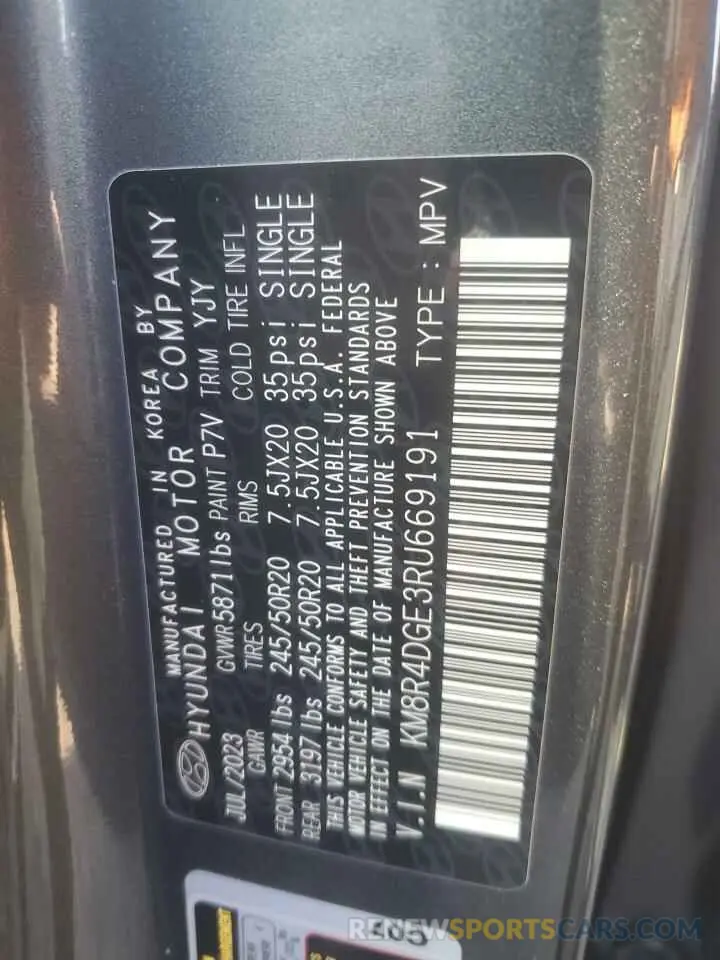 13 Photograph of a damaged car KM8R4DGE3RU669191 HYUNDAI PALISADE 2024