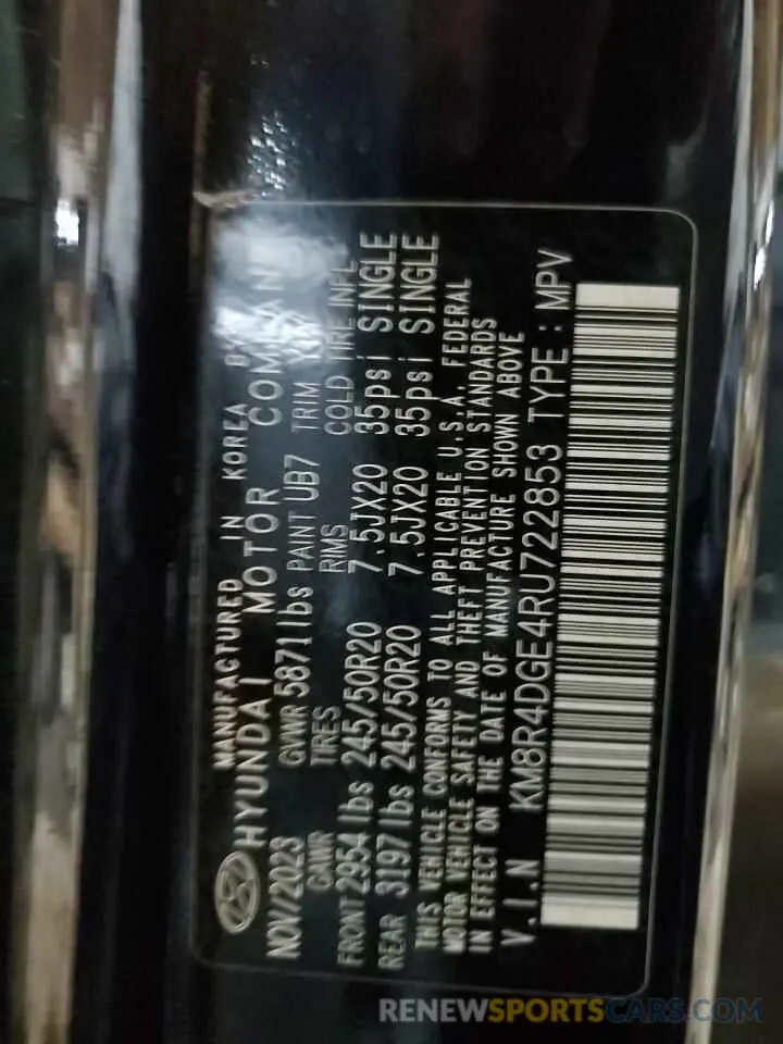 13 Photograph of a damaged car KM8R4DGE4RU722853 HYUNDAI PALISADE 2024