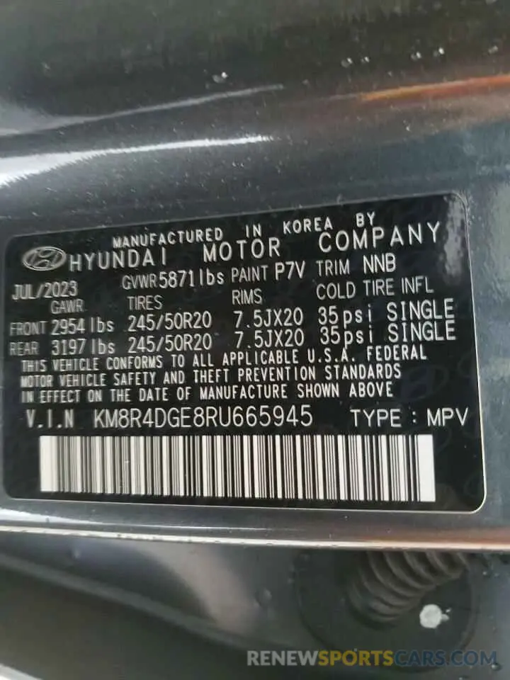 13 Photograph of a damaged car KM8R4DGE8RU665945 HYUNDAI PALISADE 2024