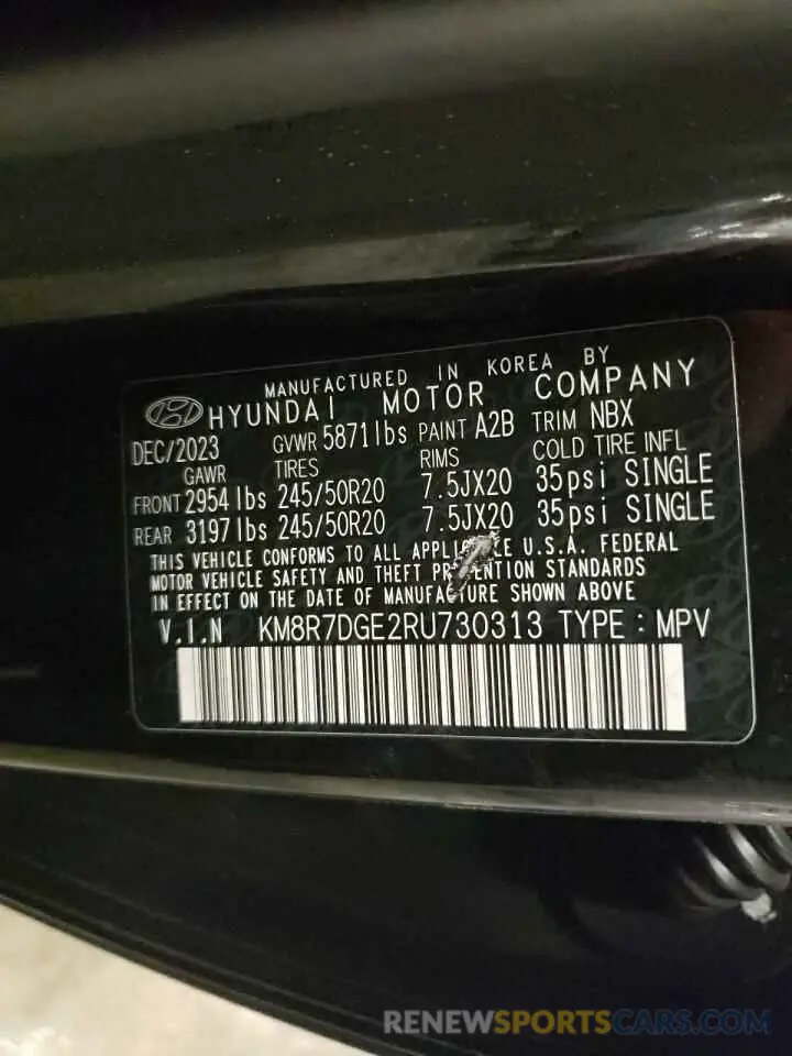 13 Photograph of a damaged car KM8R7DGE2RU730313 HYUNDAI PALISADE 2024