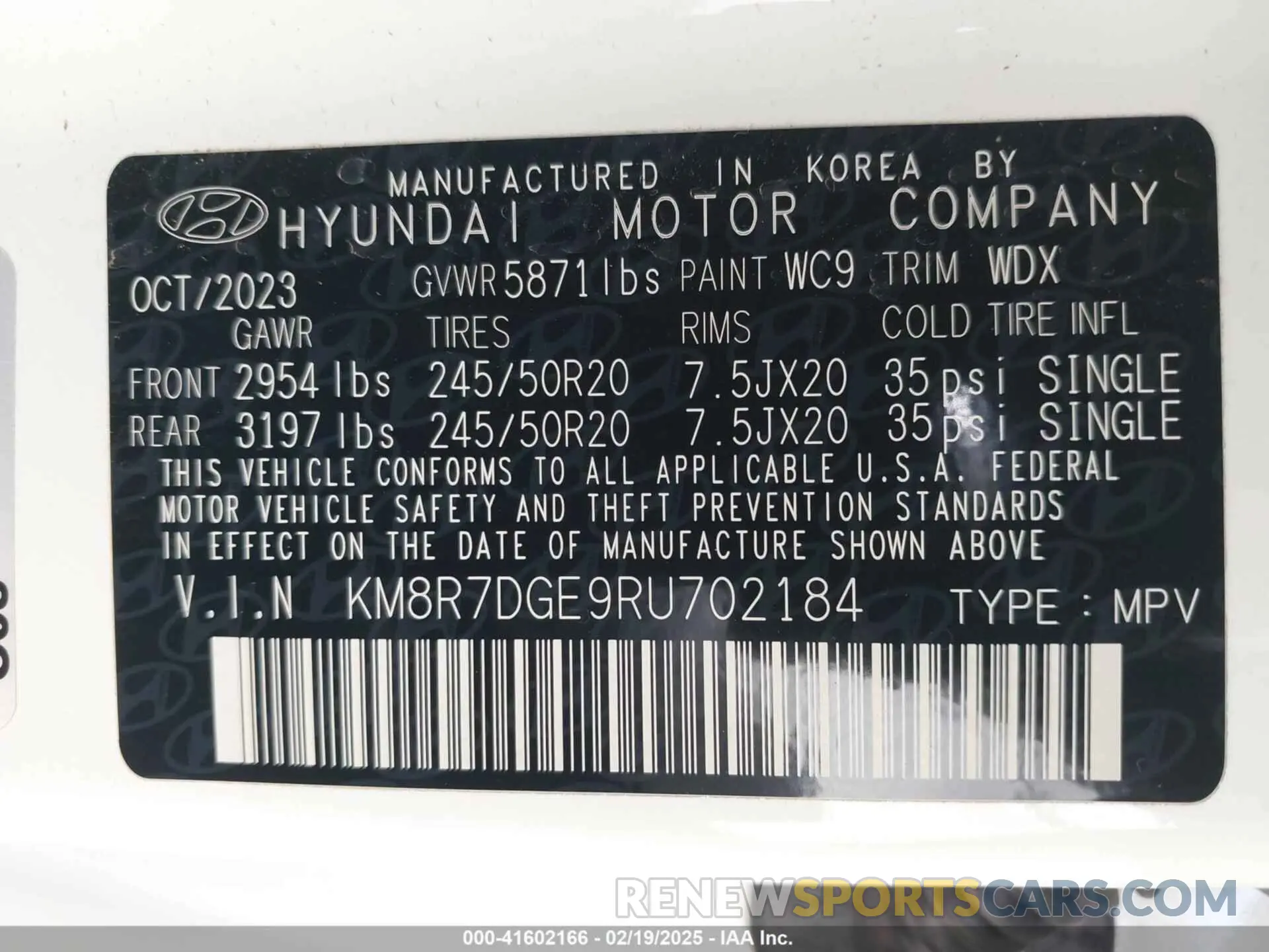 9 Photograph of a damaged car KM8R7DGE9RU702184 HYUNDAI PALISADE 2024