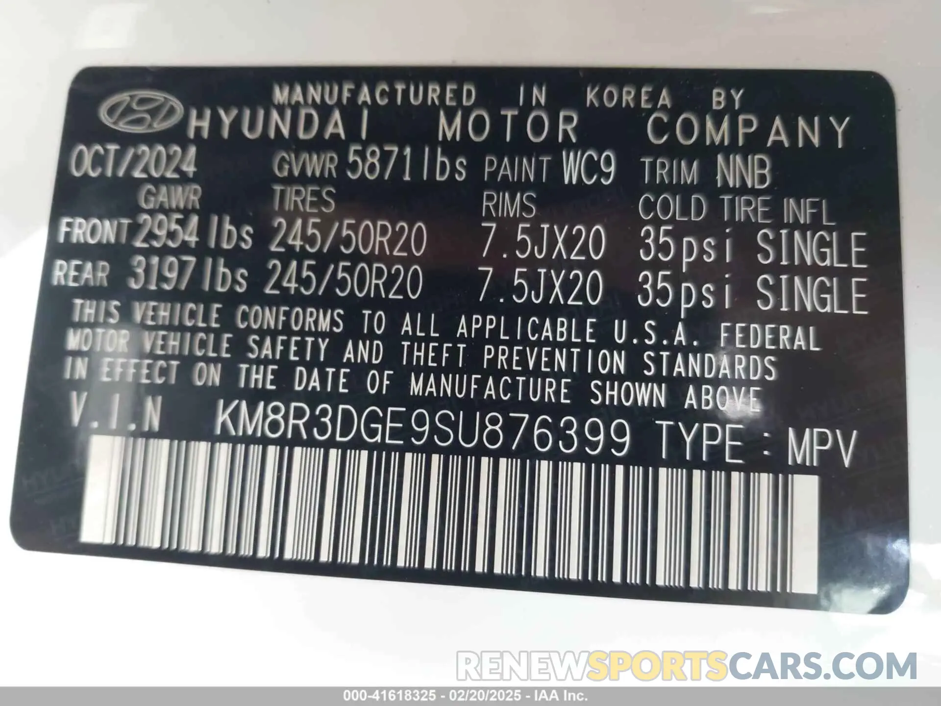 9 Photograph of a damaged car KM8R3DGE9SU876399 HYUNDAI PALISADE 2025