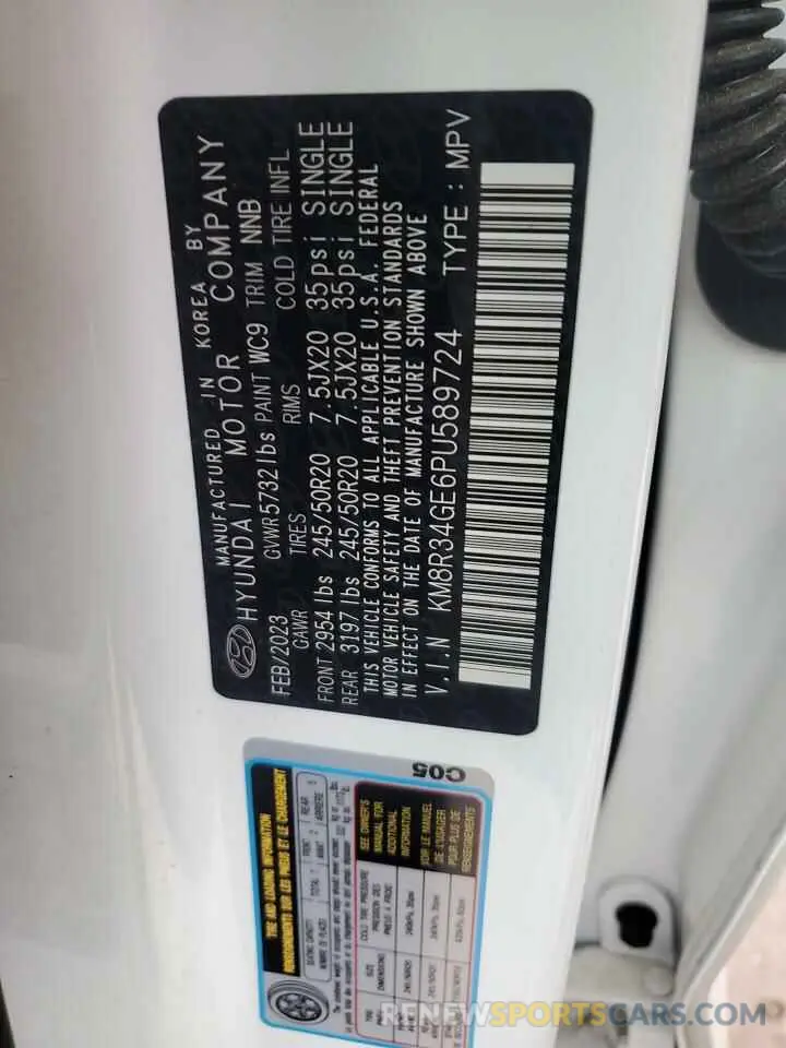 12 Photograph of a damaged car KM8R34GE6PU589724 HYUNDAI PALISADE X 2023