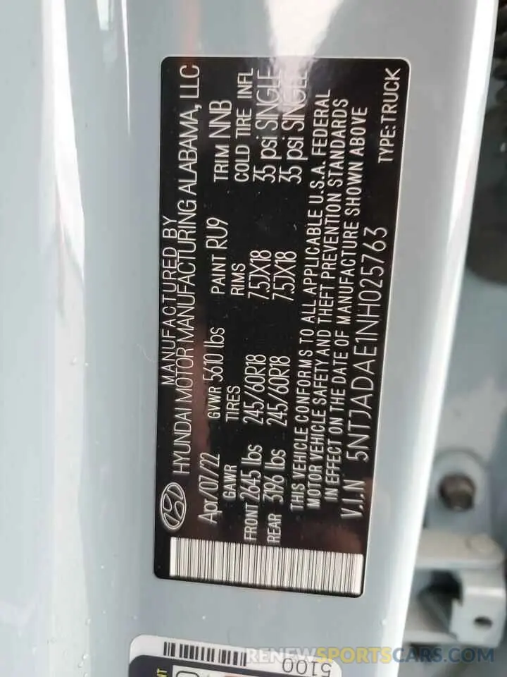 12 Photograph of a damaged car 5NTJADAE1NH025763 HYUNDAI SANTA CRUZ 2022