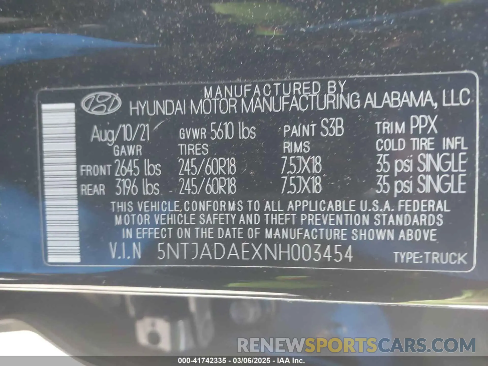 9 Photograph of a damaged car 5NTJADAEXNH003454 HYUNDAI SANTA CRUZ 2022