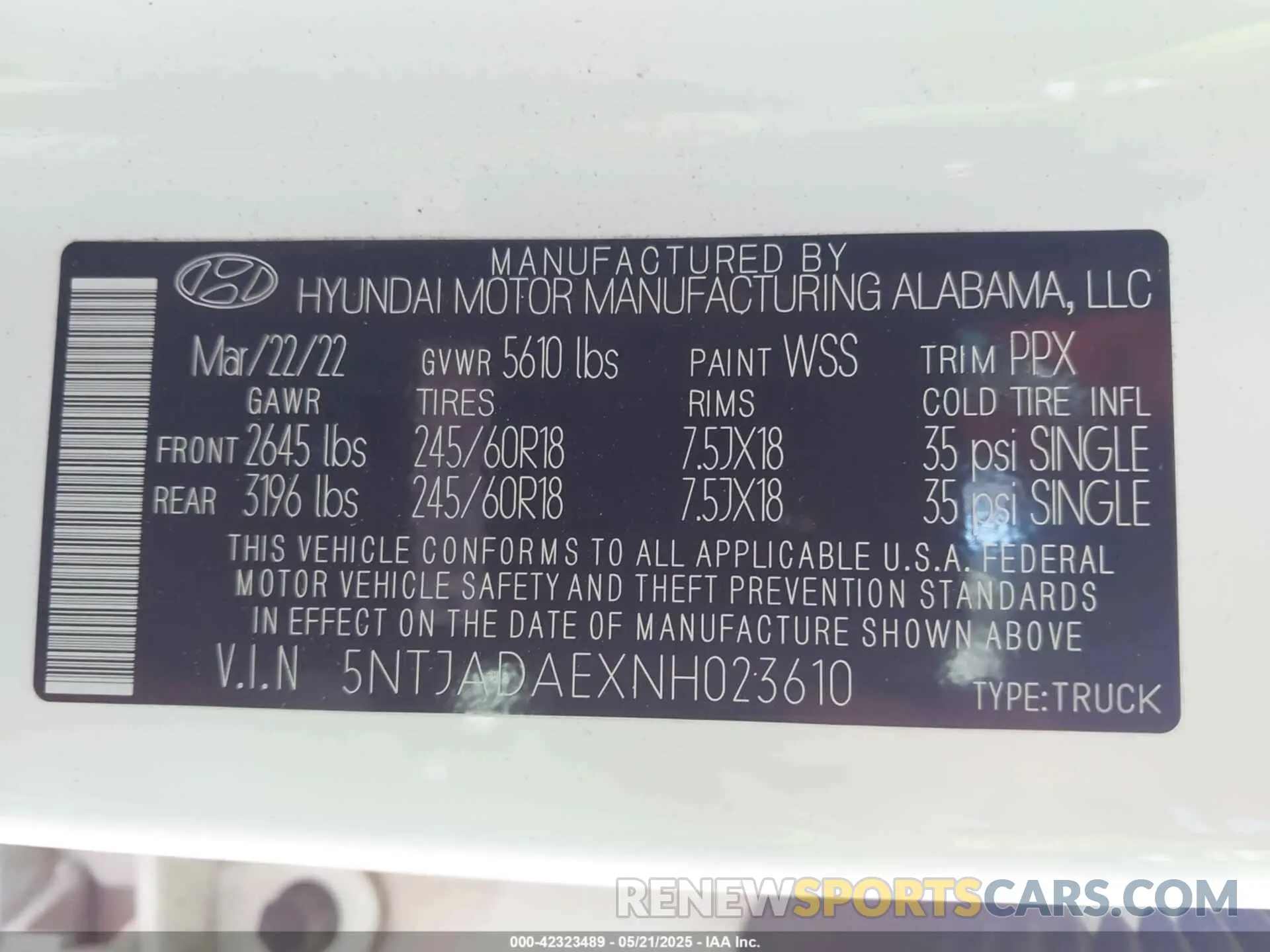 9 Photograph of a damaged car 5NTJADAEXNH023610 HYUNDAI SANTA CRUZ 2022