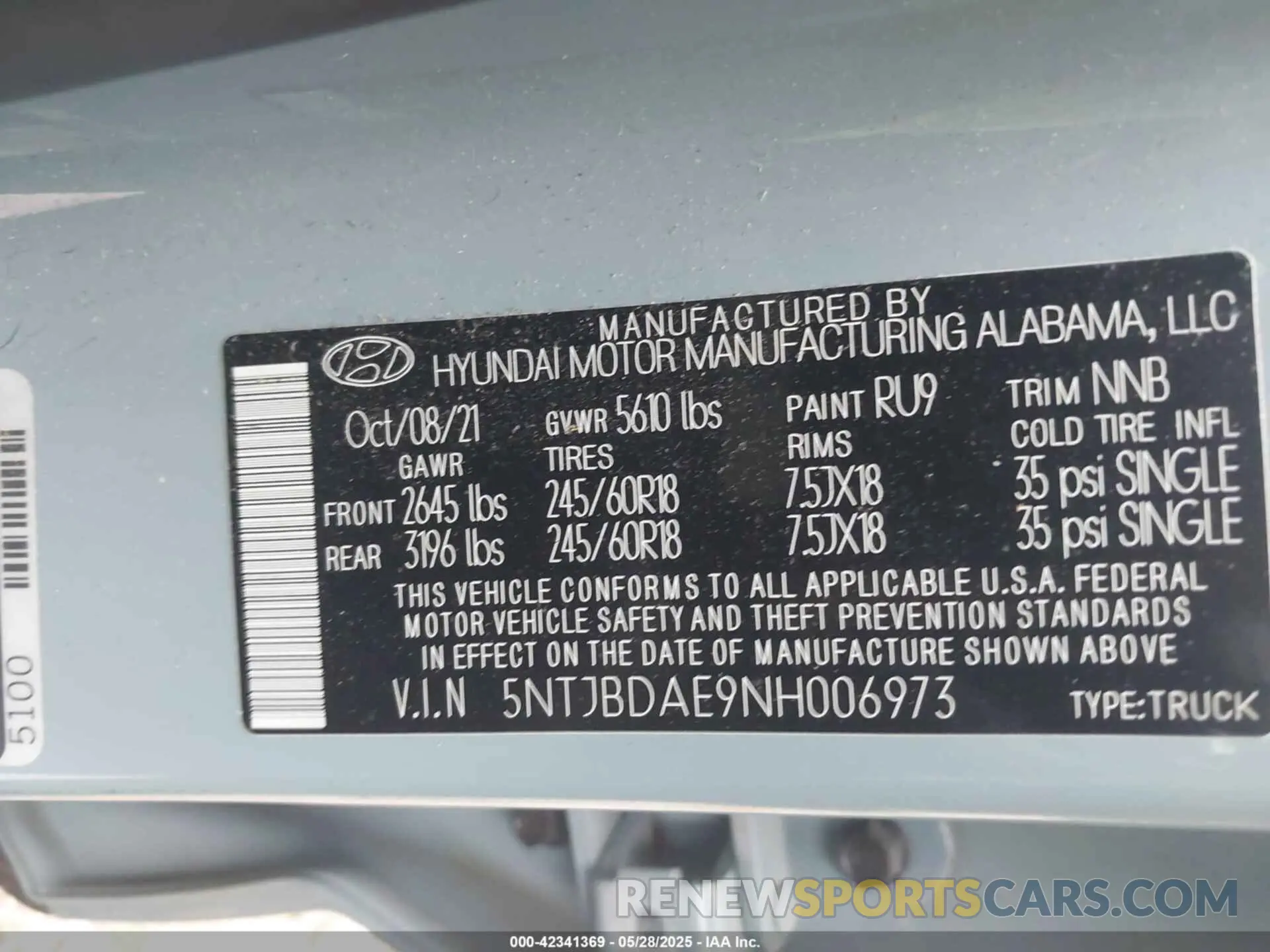 9 Photograph of a damaged car 5NTJBDAE9NH006973 HYUNDAI SANTA CRUZ 2022