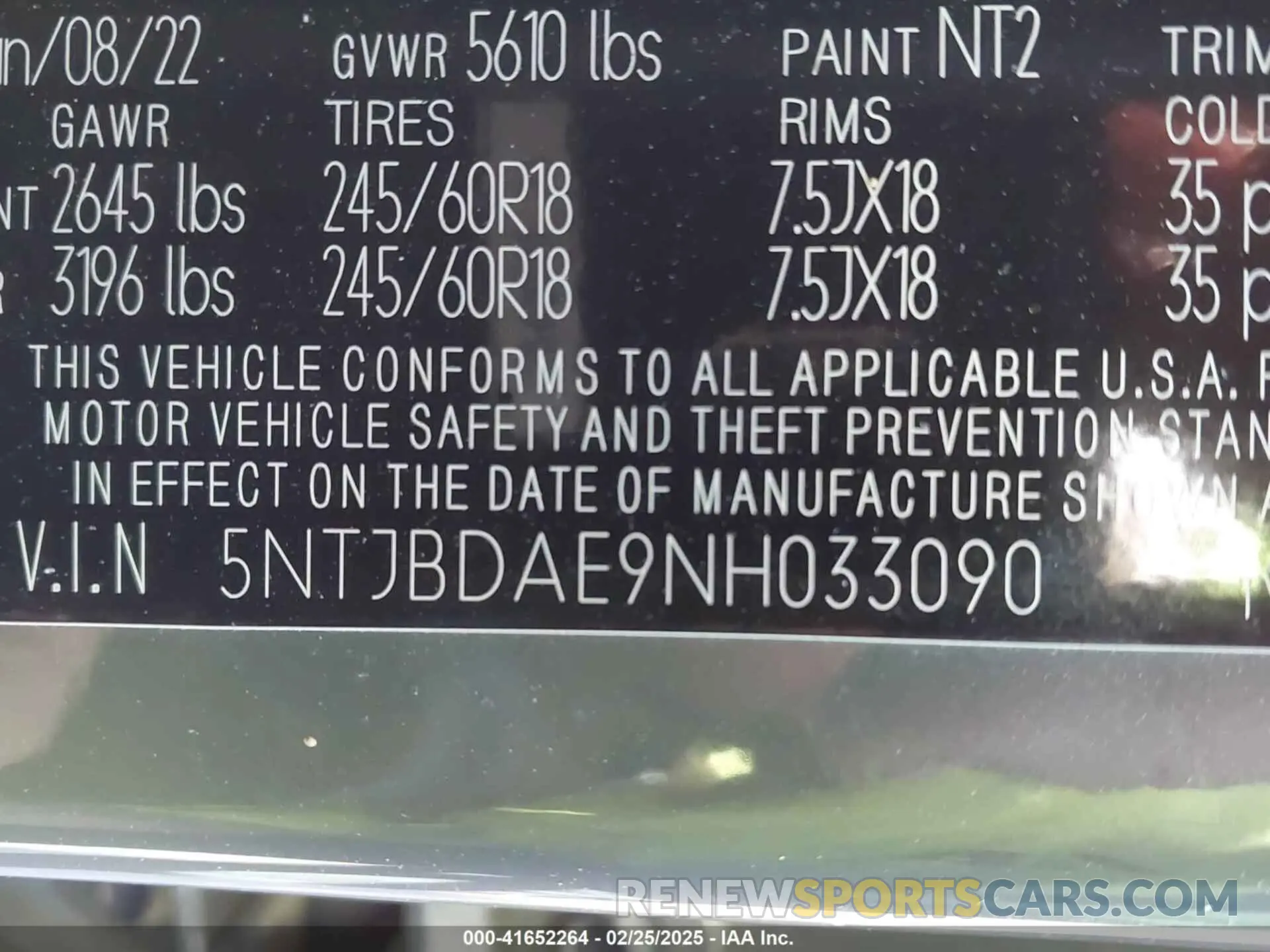 9 Photograph of a damaged car 5NTJBDAE9NH033090 HYUNDAI SANTA CRUZ 2022