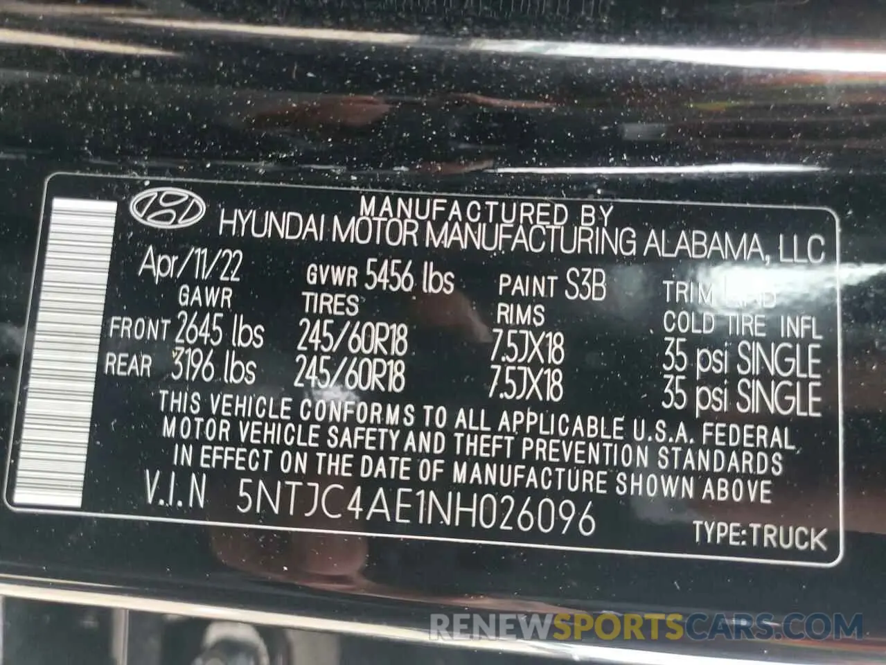 13 Photograph of a damaged car 5NTJC4AE1NH026096 HYUNDAI SANTA CRUZ 2022