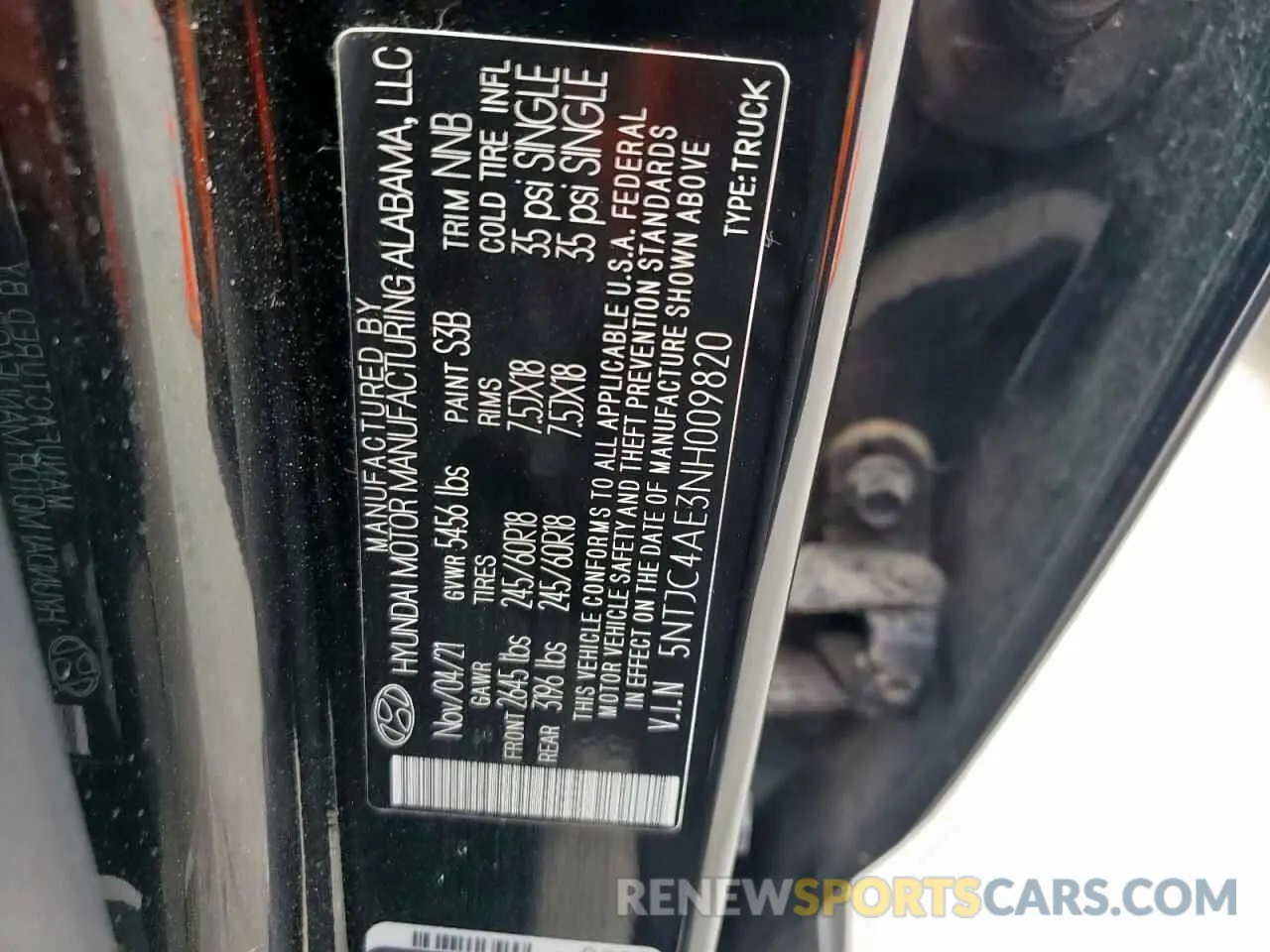 12 Photograph of a damaged car 5NTJC4AE3NH009820 HYUNDAI SANTA CRUZ 2022