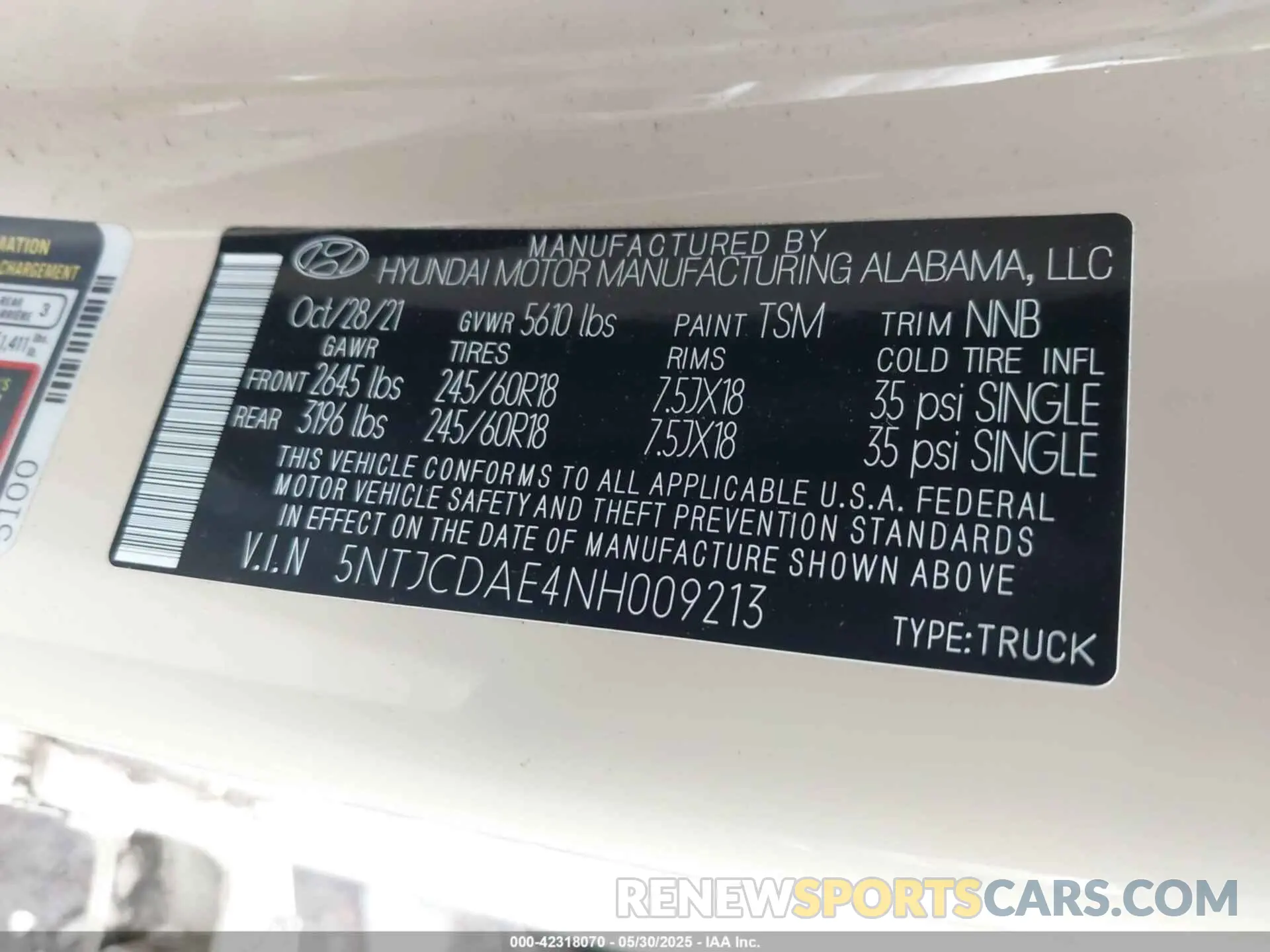 9 Photograph of a damaged car 5NTJCDAE4NH009213 HYUNDAI SANTA CRUZ 2022