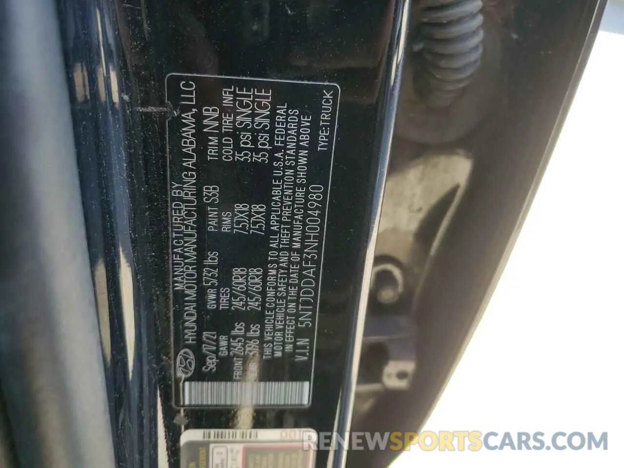 15 Photograph of a damaged car 5NTJDDAF3NH004980 HYUNDAI SANTA CRUZ 2022