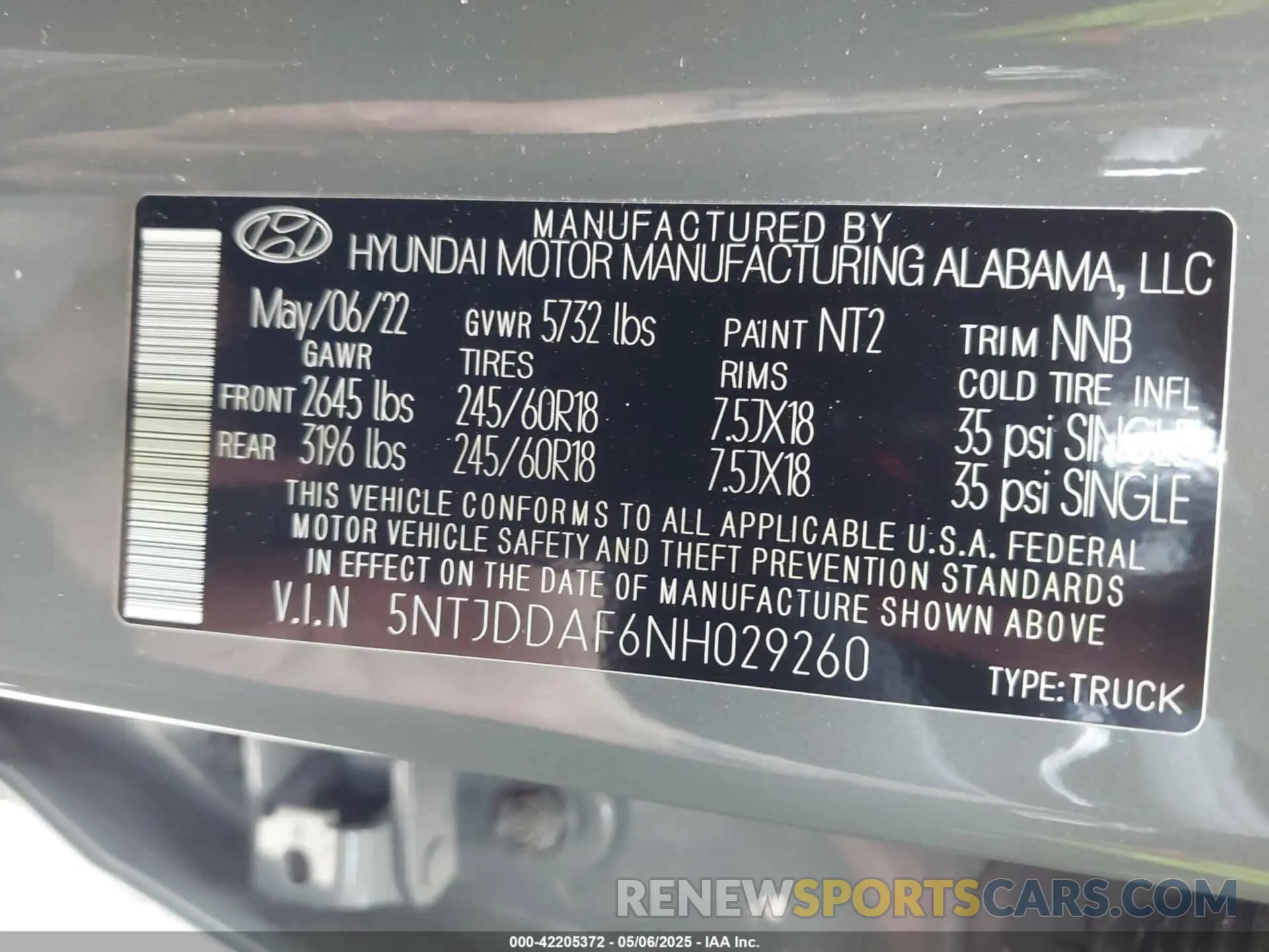 9 Photograph of a damaged car 5NTJDDAF6NH029260 HYUNDAI SANTA CRUZ 2022