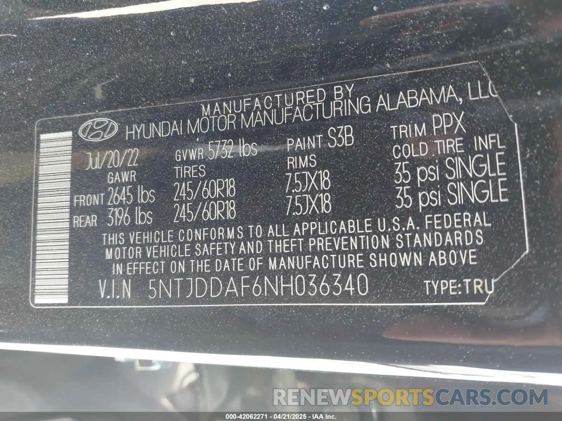 9 Photograph of a damaged car 5NTJDDAF6NH036340 HYUNDAI SANTA CRUZ 2022