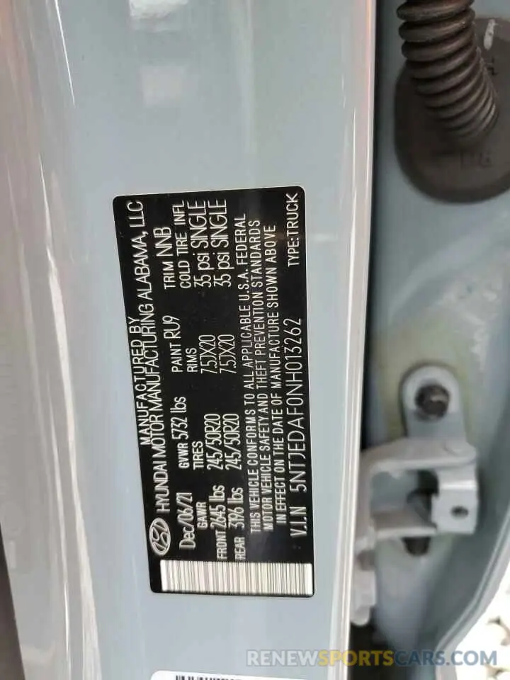 12 Photograph of a damaged car 5NTJEDAF0NH013262 HYUNDAI SANTA CRUZ 2022