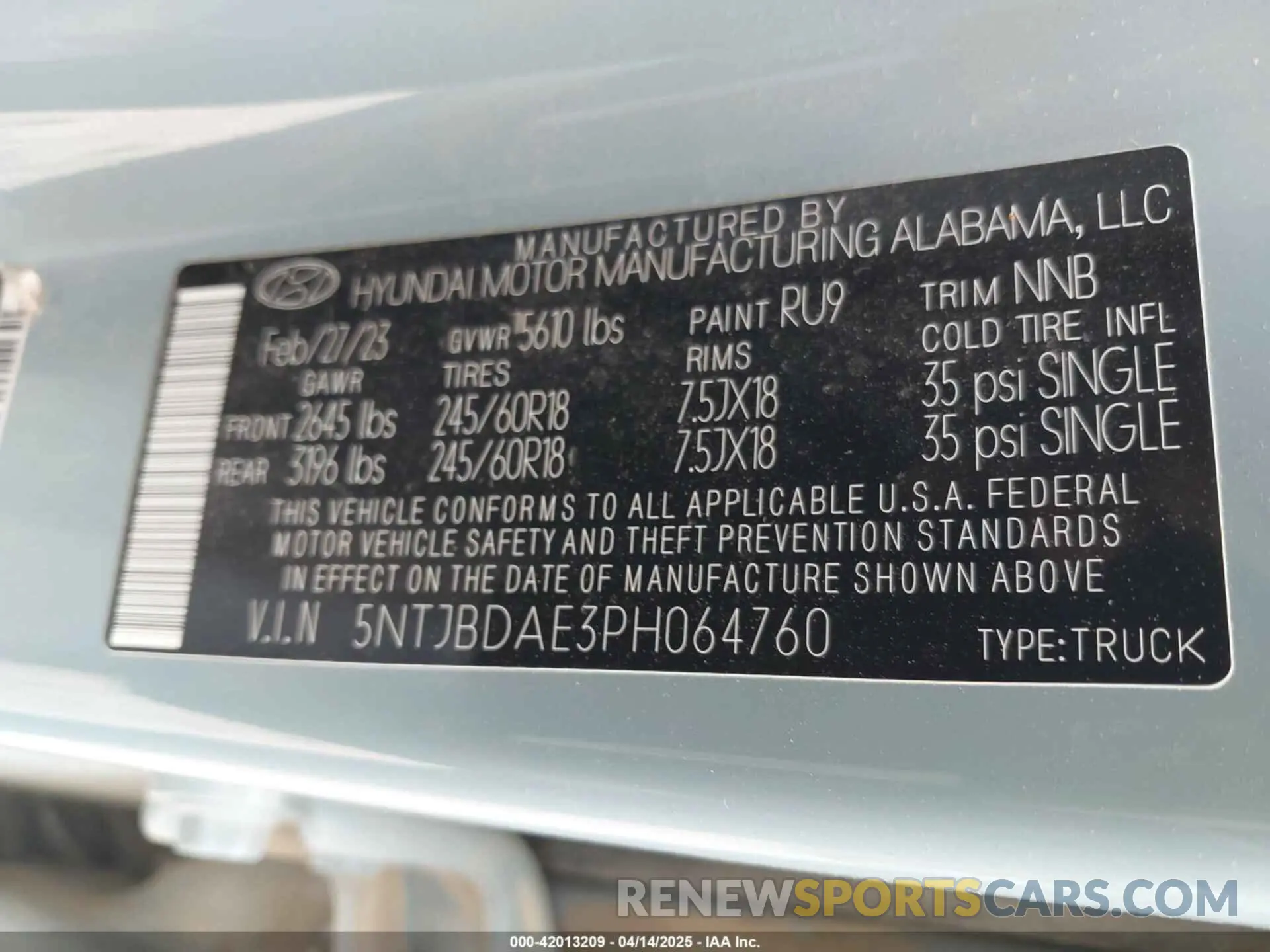 9 Photograph of a damaged car 5NTJBDAE3PH064760 HYUNDAI SANTA CRUZ 2023