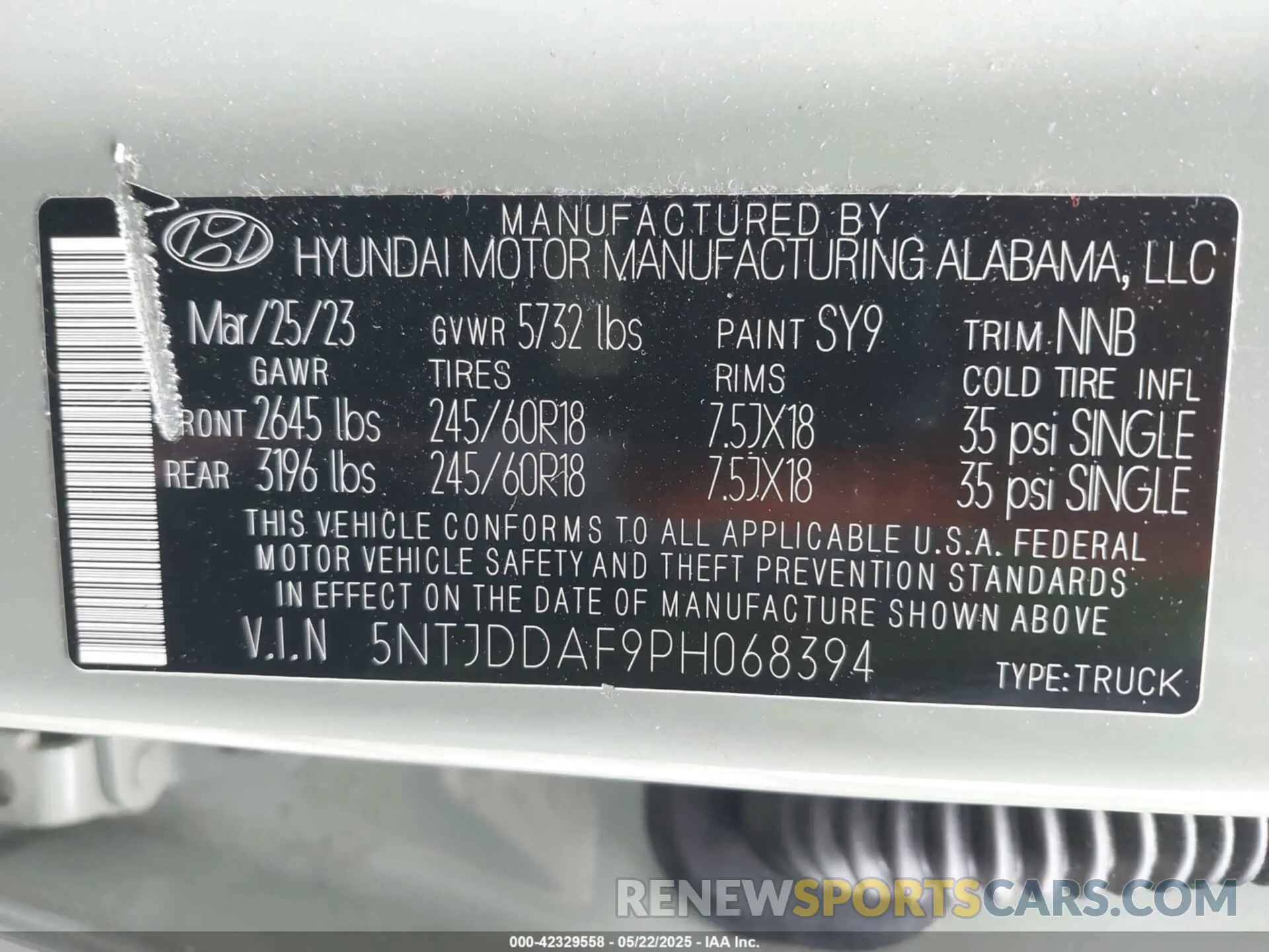 9 Photograph of a damaged car 5NTJDDAF9PH068394 HYUNDAI SANTA CRUZ 2023