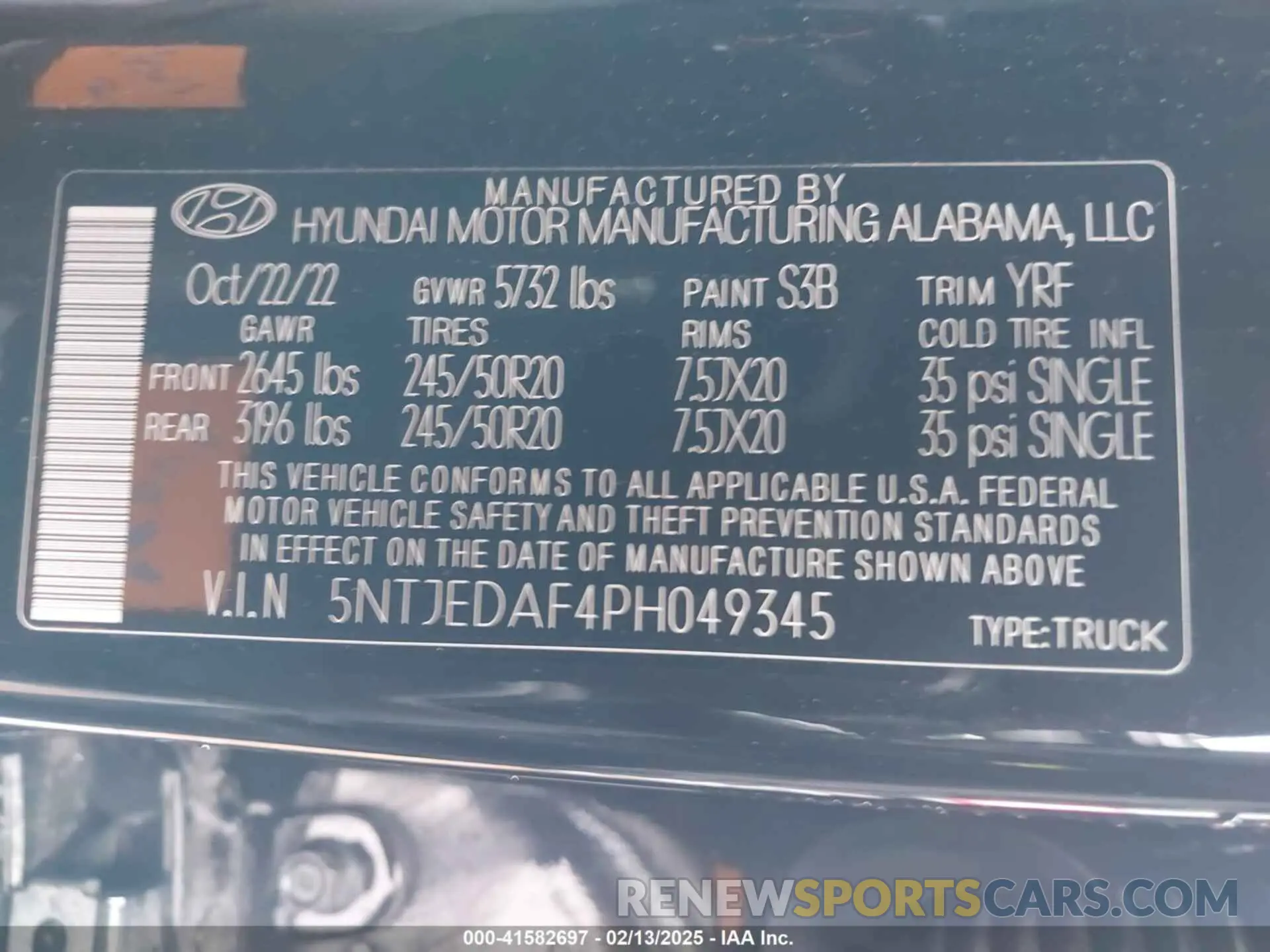 9 Photograph of a damaged car 5NTJEDAF4PH049345 HYUNDAI SANTA CRUZ 2023