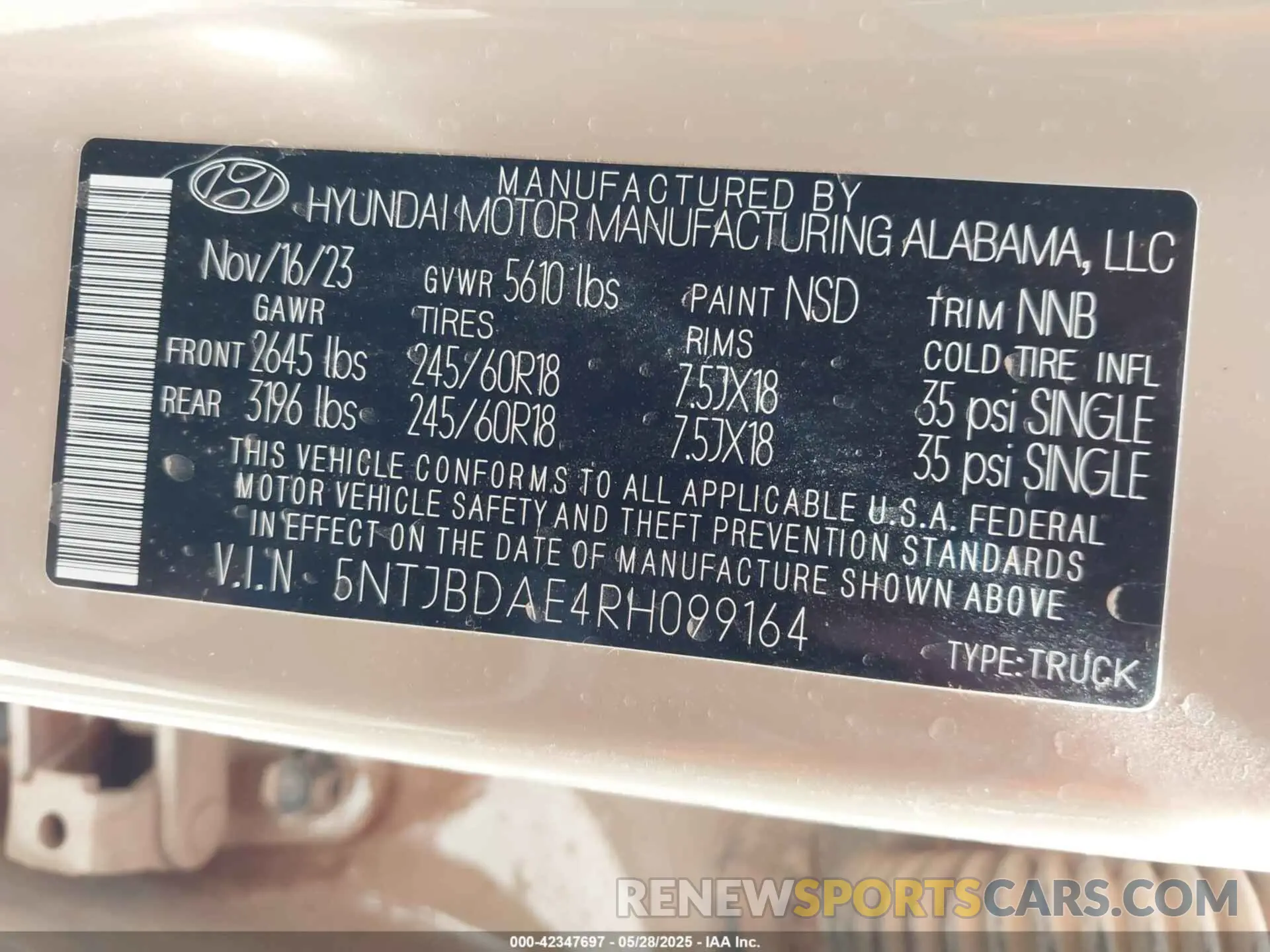 9 Photograph of a damaged car 5NTJBDAE4RH099164 HYUNDAI SANTA CRUZ 2024