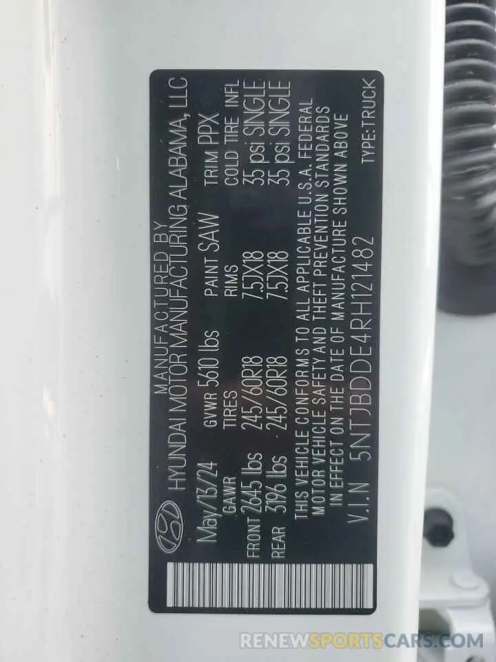 12 Photograph of a damaged car 5NTJBDDE4RH121482 HYUNDAI SANTA CRUZ 2024