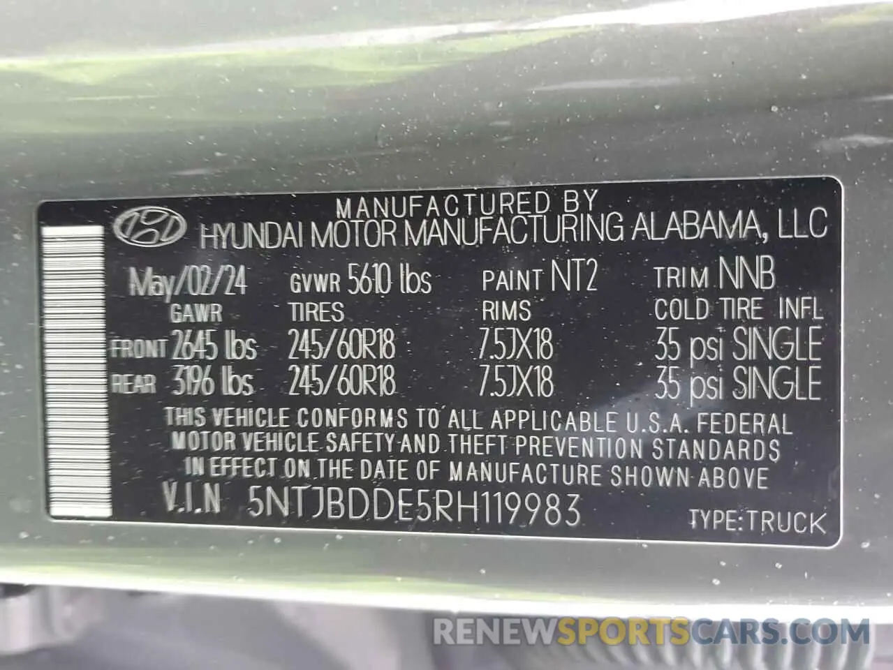 14 Photograph of a damaged car 5NTJBDDE5RH119983 HYUNDAI SANTA CRUZ 2024