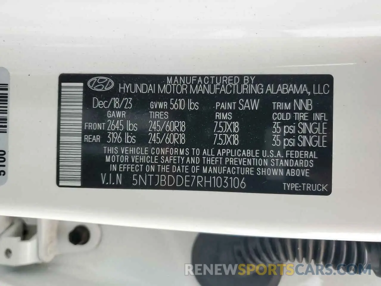 12 Photograph of a damaged car 5NTJBDDE7RH103106 HYUNDAI SANTA CRUZ 2024