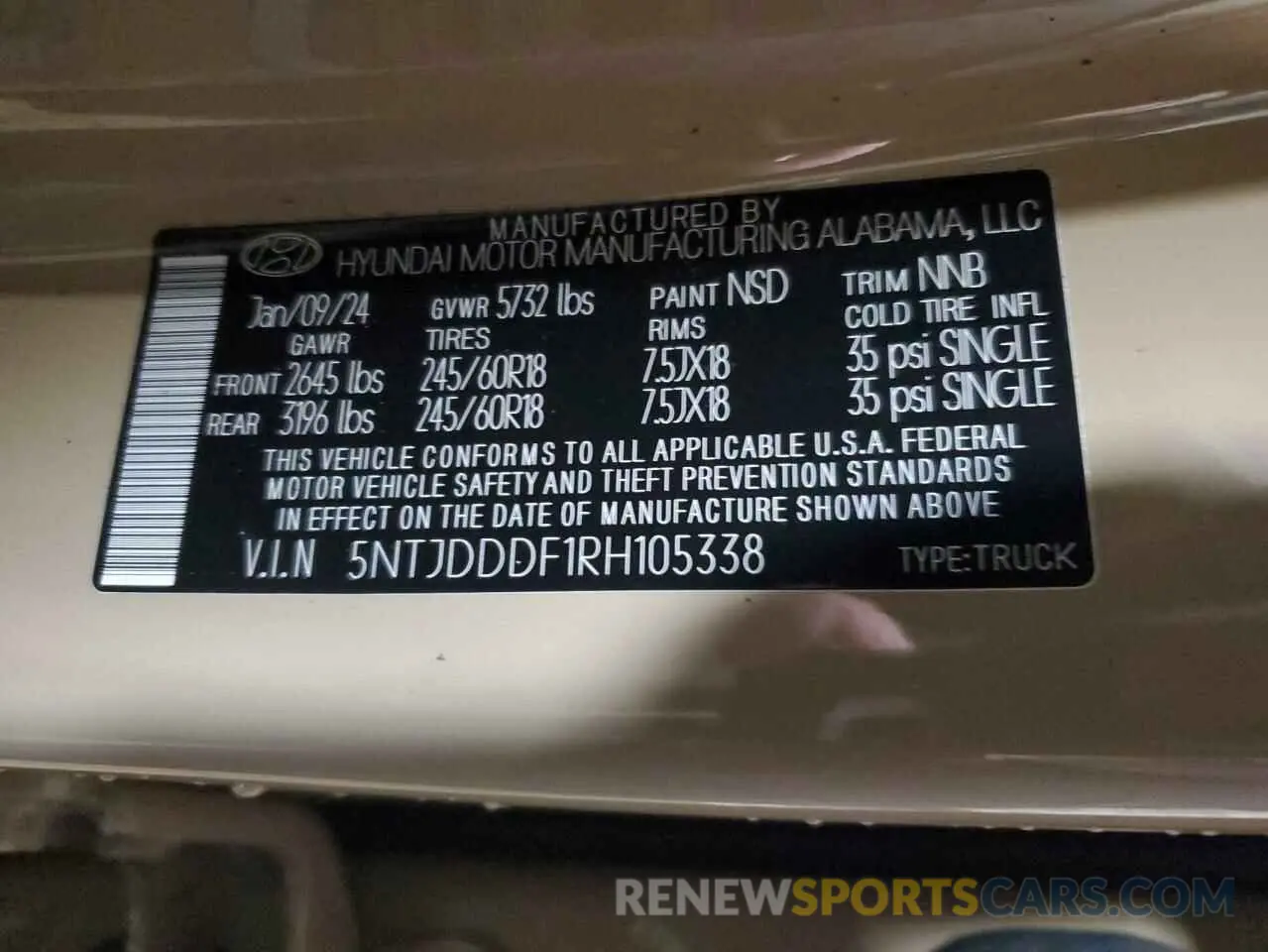 13 Photograph of a damaged car 5NTJDDDF1RH105338 HYUNDAI SANTA CRUZ 2024