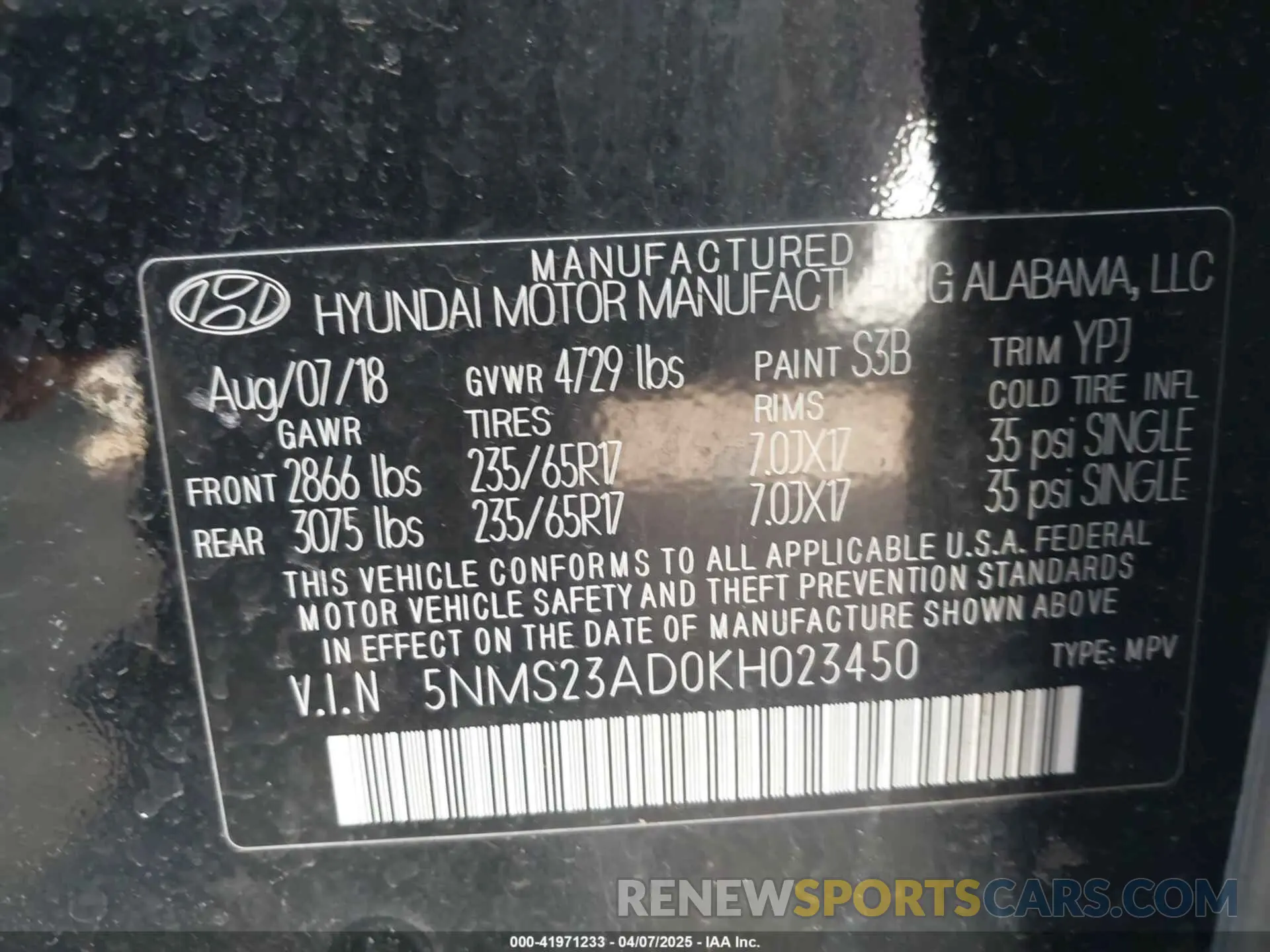 9 Photograph of a damaged car 5NMS23AD0KH023450 HYUNDAI SANTA FE 2019