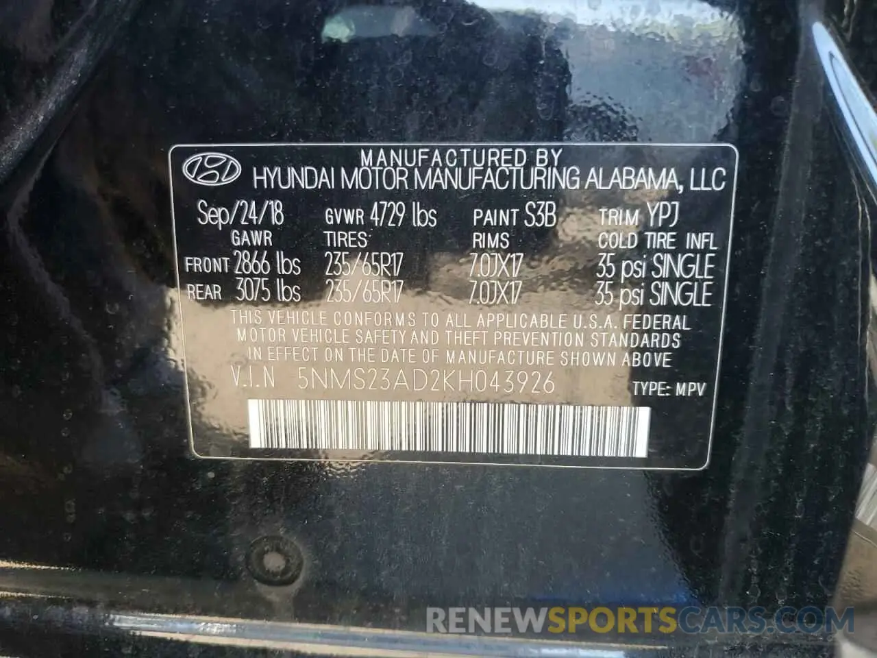 13 Photograph of a damaged car 5NMS23AD2KH043926 HYUNDAI SANTA FE 2019
