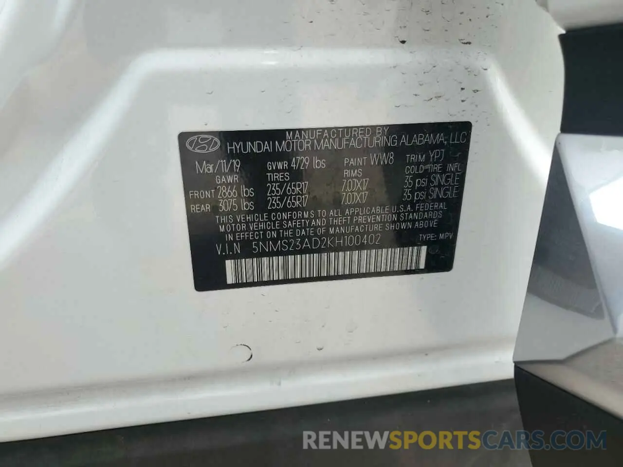 13 Photograph of a damaged car 5NMS23AD2KH100402 HYUNDAI SANTA FE 2019