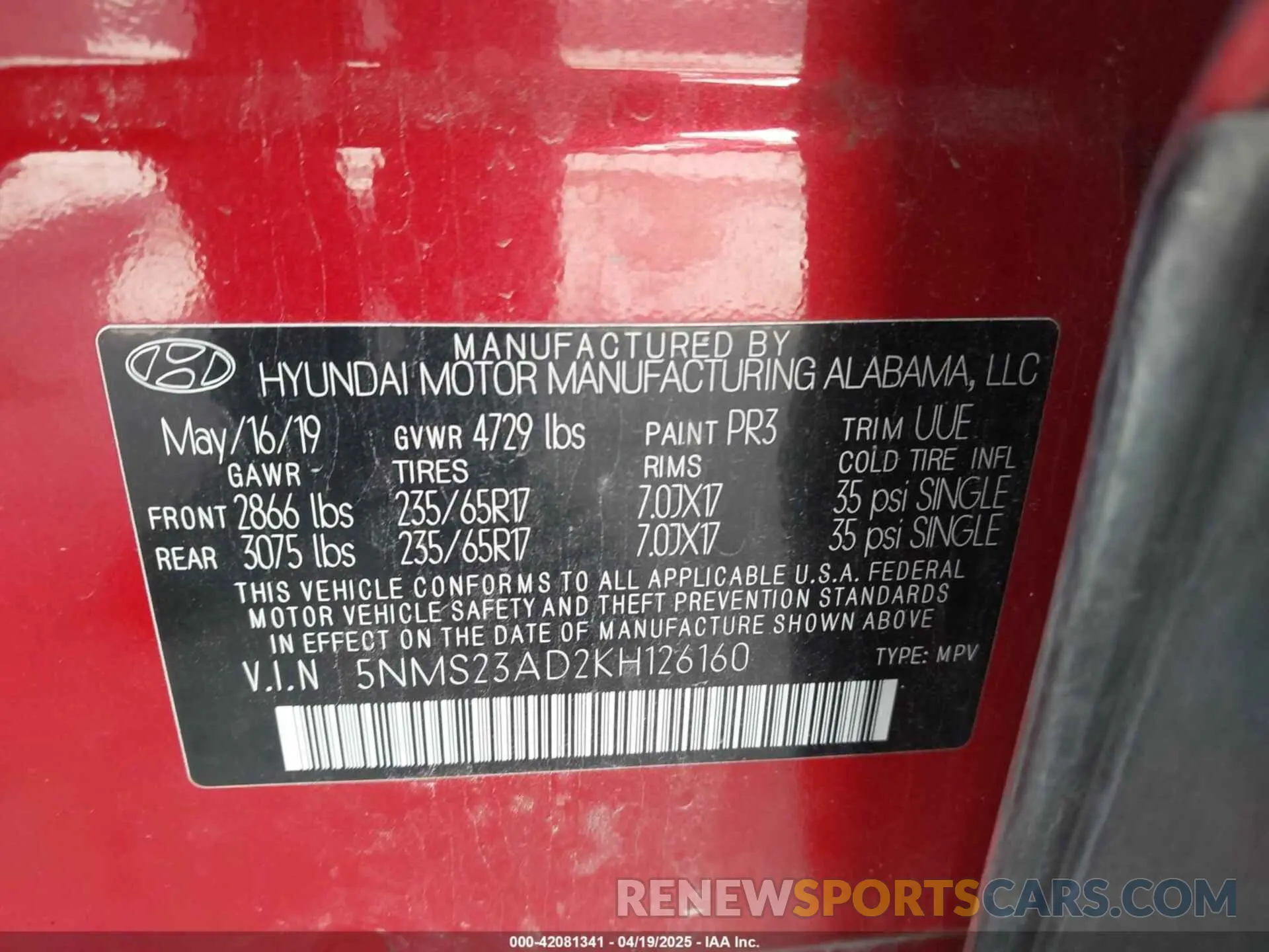 9 Photograph of a damaged car 5NMS23AD2KH126160 HYUNDAI SANTA FE 2019