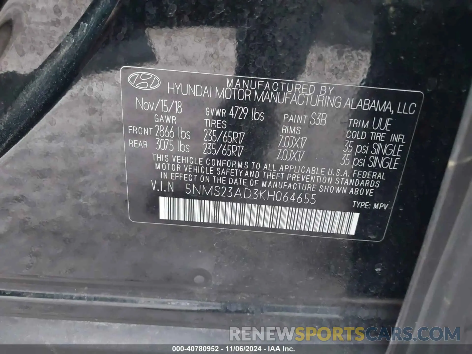 9 Photograph of a damaged car 5NMS23AD3KH064655 HYUNDAI SANTA FE 2019