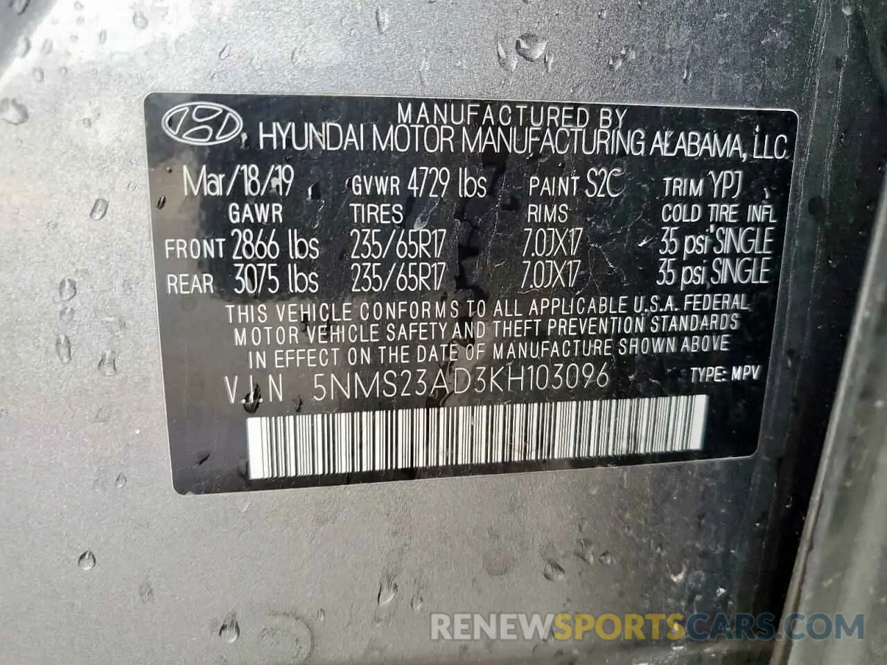 13 Photograph of a damaged car 5NMS23AD3KH103096 HYUNDAI SANTA FE 2019