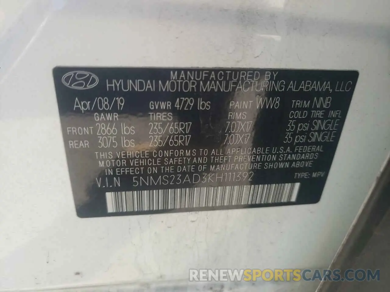 14 Photograph of a damaged car 5NMS23AD3KH111392 HYUNDAI SANTA FE 2019