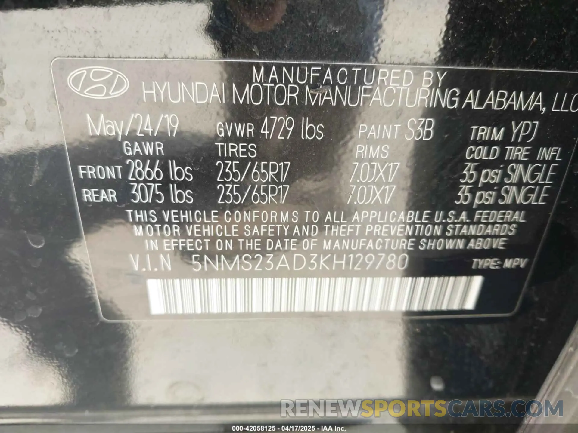 9 Photograph of a damaged car 5NMS23AD3KH129780 HYUNDAI SANTA FE 2019
