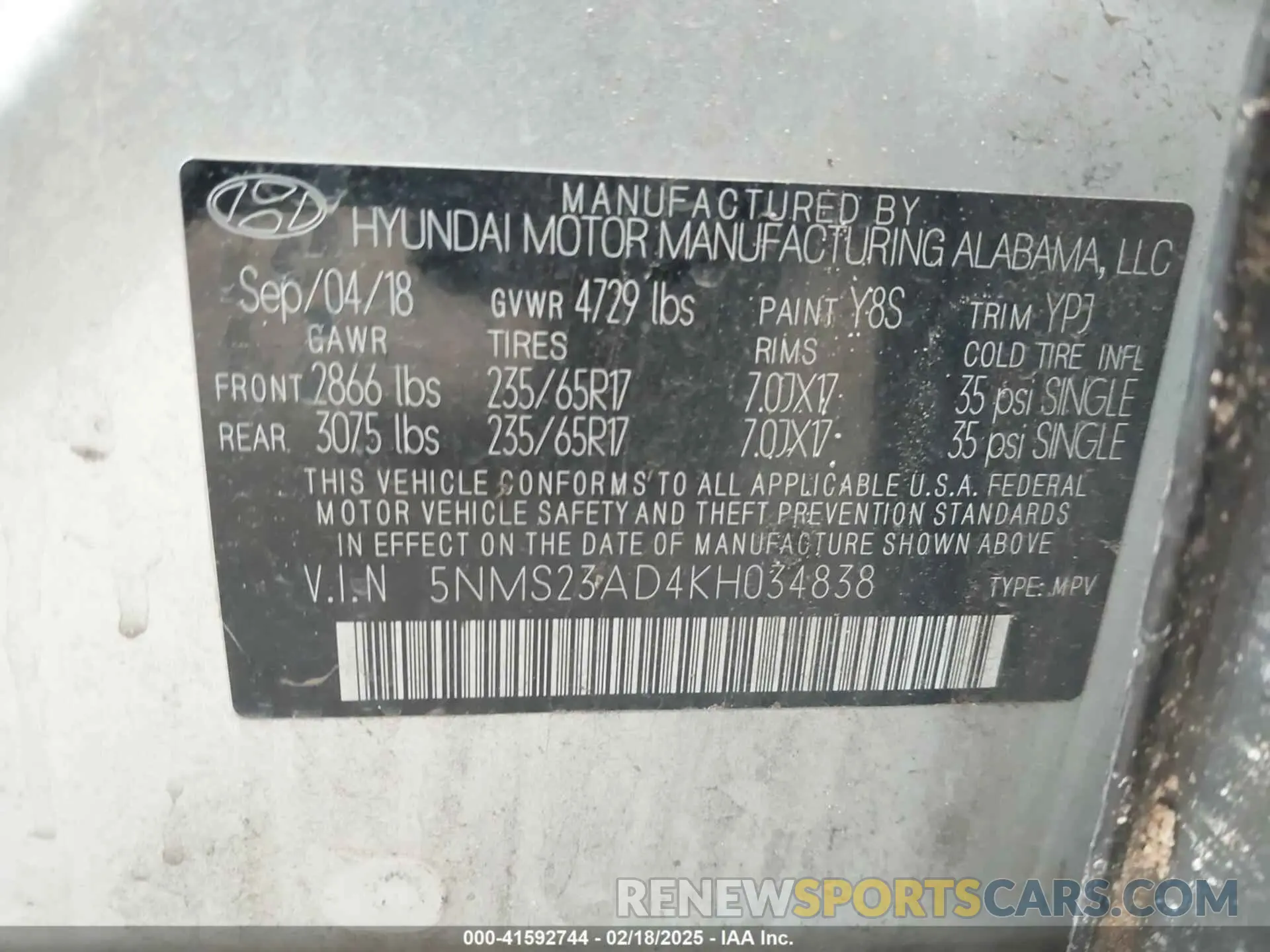 9 Photograph of a damaged car 5NMS23AD4KH034838 HYUNDAI SANTA FE 2019