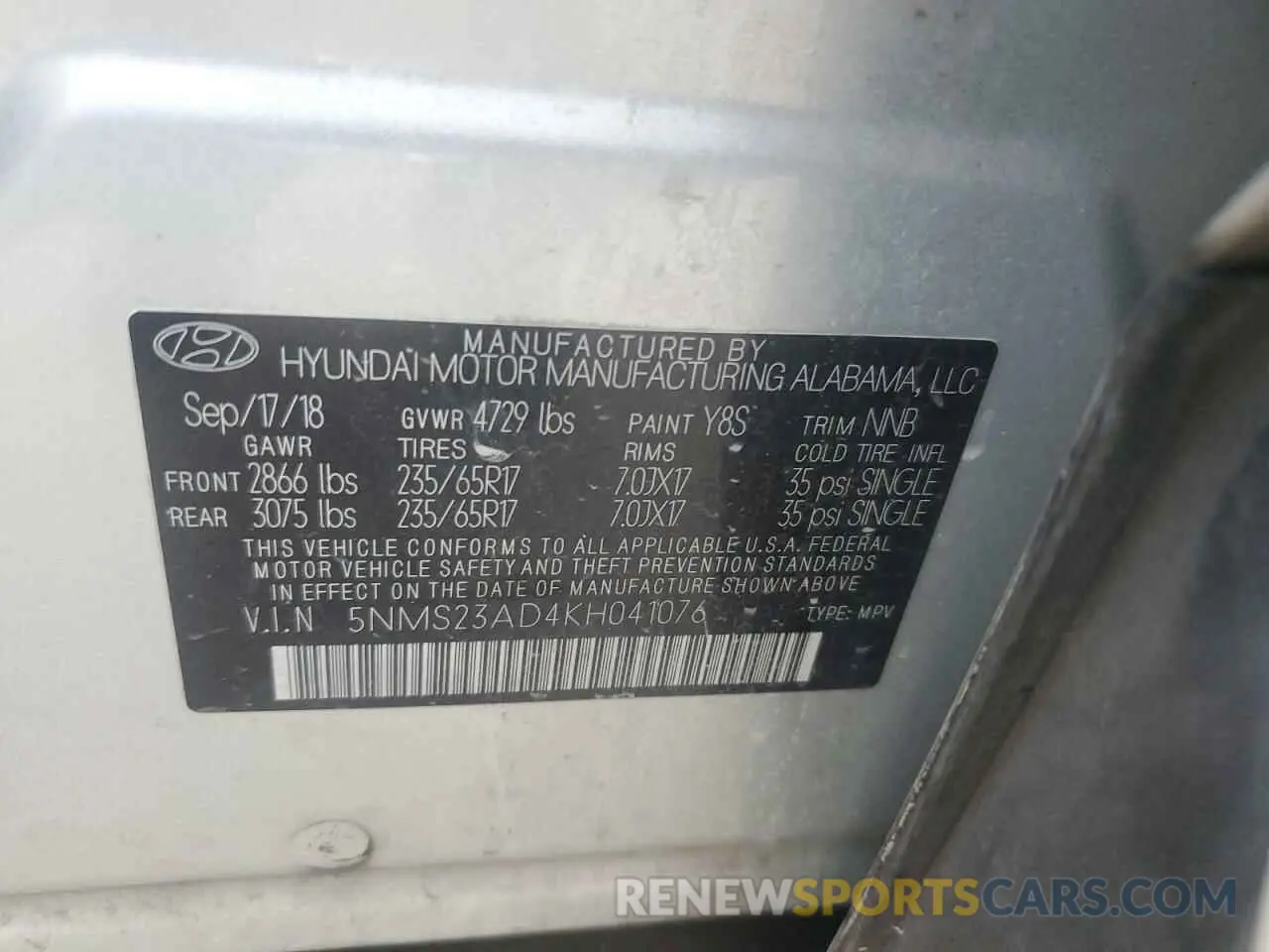 12 Photograph of a damaged car 5NMS23AD4KH041076 HYUNDAI SANTA FE 2019