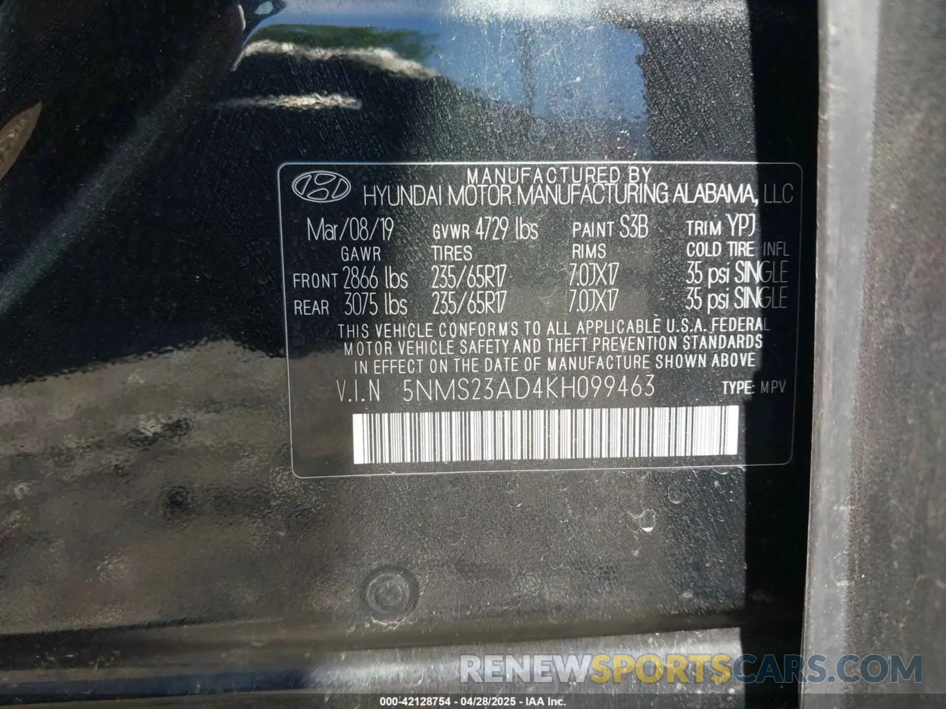 9 Photograph of a damaged car 5NMS23AD4KH099463 HYUNDAI SANTA FE 2019